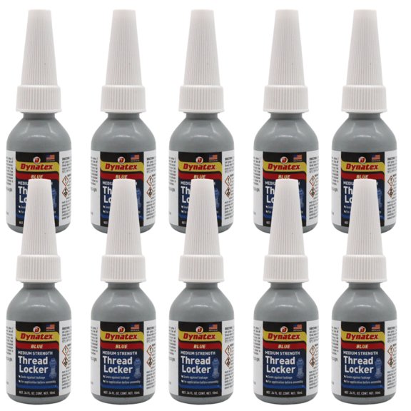 Dynatex Blue Medium Strength Threadlocker 0.34 oz Bottle - Removable with Hand Tools, Locks Fasteners on Metal, Vibration Resistant, Solvent Resistant (10-Pack)