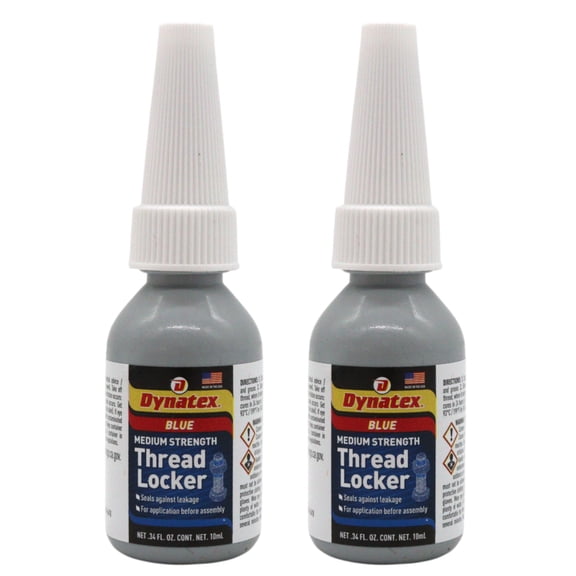 Dynatex Blue Medium Strength Threadlocker 0.34 oz Bottle - Removable with Hand Tools, Locks Fasteners on Metal, Vibration Resistant, Solvent Resistant (2-Pack)