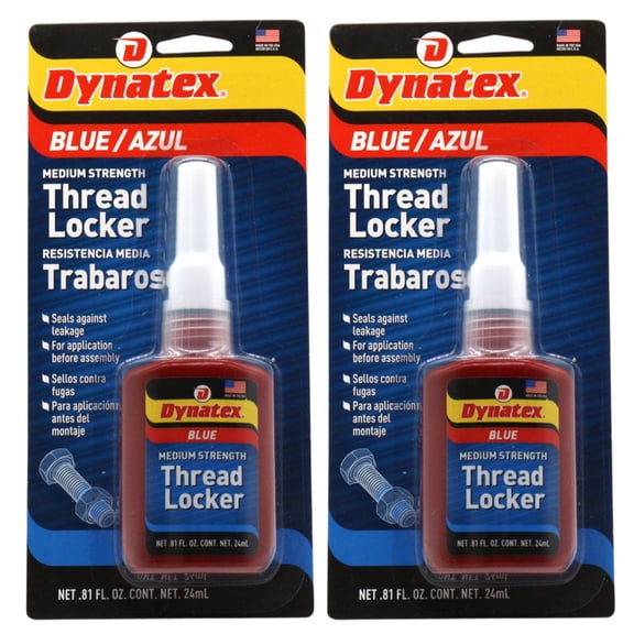 Dynatex Blue Medium Strength Threadlocker 0.81 oz Bottle - Removable with Hand Tools, Locks Fasteners on Metal, Vibration Resistant, Solvent Resistant (2-Pack)