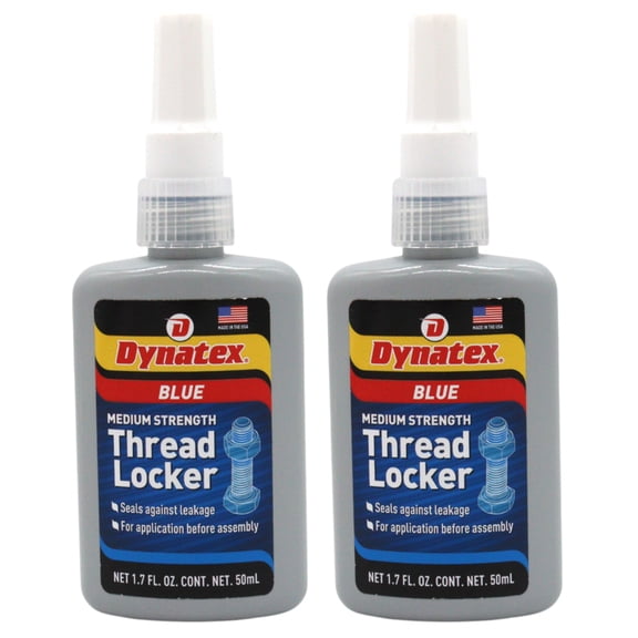 Dynatex Blue Medium Strength Threadlocker 1.69 oz Bottle - Removable with Hand Tools, Locks Fasteners on Metal, Vibration Resistant, Solvent Resistant (2-Pack)