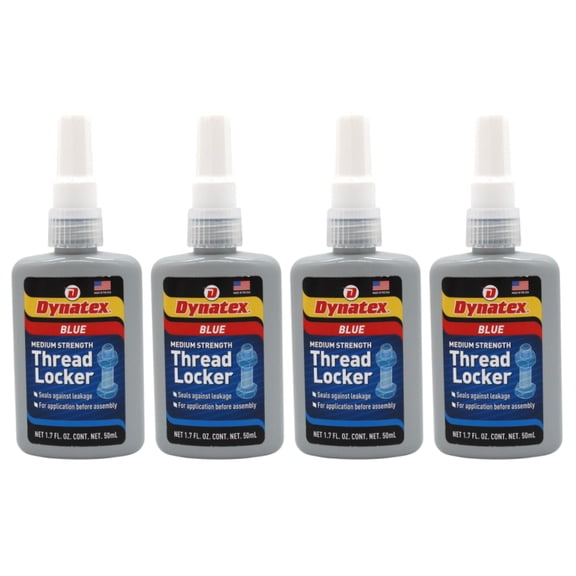 Dynatex Blue Medium Strength Threadlocker 1.69 oz Bottle - Removable with Hand Tools, Locks Fasteners on Metal, Vibration Resistant, Solvent Resistant (4-Pack)