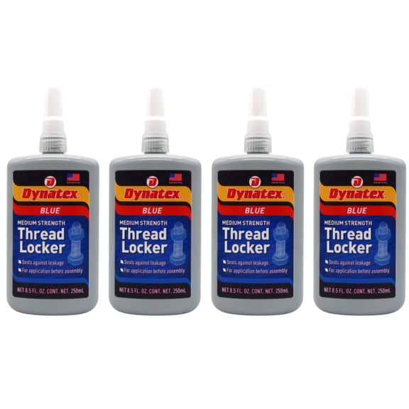 Dynatex Blue Medium Strength Threadlocker 8.5 oz Bottle - Removable with Hand Tools, Locks Fasteners on Metal, Vibration Resistant, Solvent Resistant(4-Pack)