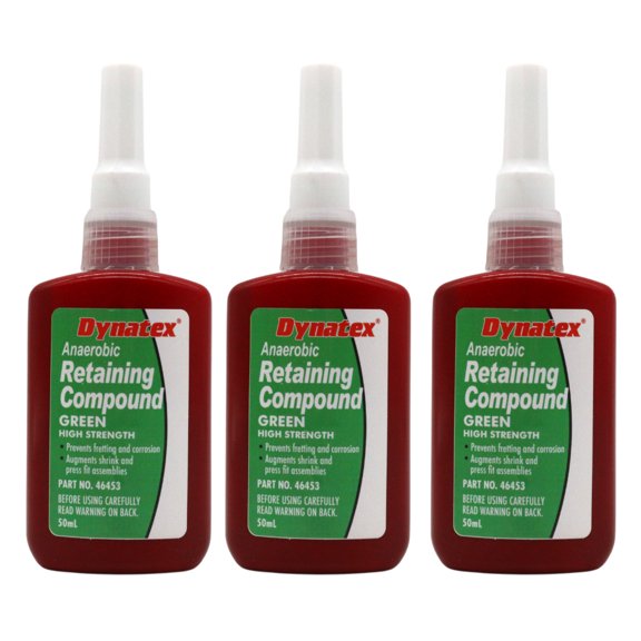 Dynatex Green High Strength Retaining Compound 1.69 oz Bottle - Fast-Curing Anaerobic, Locks Threads & Retains Cylinders, Automotive & Industrial (3-Pack)