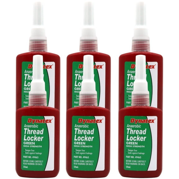 Dynatex Green High Strength Threadlocker 1.70 oz Bottle - Wicking Anaerobic, Medium-High Strength, Heat Corrosion Vibration Resistant (6-Pack)