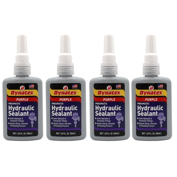 Dynatex Hydraulic/Pneumatic Sealant 1.69 oz Bottle - Locks Fittings up to 2 in, High Pressure & Vibration Resistant, No Contaminants, High Lubricity (4-Pack)