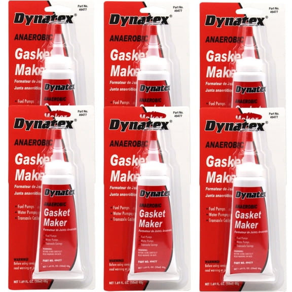 Dynatex Red Anaerobic Gasket Maker 1.69 oz Tube - Medium Strength, Instant Low-Pressure Seal, For Rigid Metal Flanges & Joints (6-Pack)