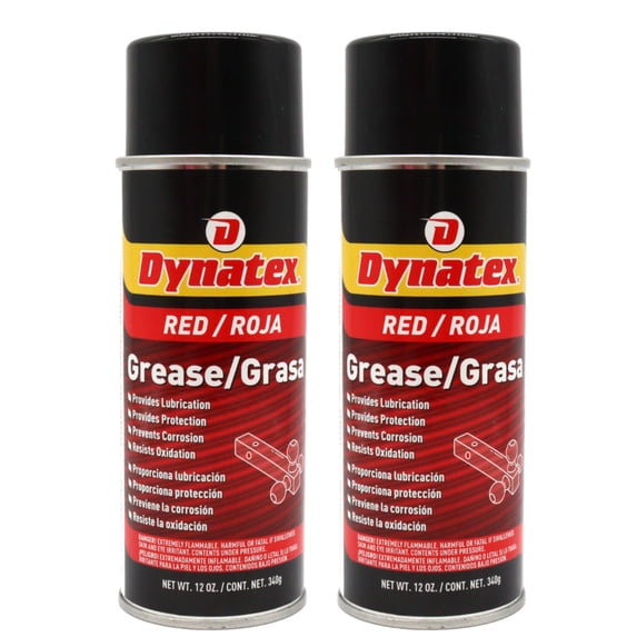 Dynatex Red Grease 12 oz Aerosol Can - Multi-Purpose, Extreme Pressure, 0°F to 400°F, Water Resistant, For Bearings Hinges Hitches Fifth Wheels (2-Pack)