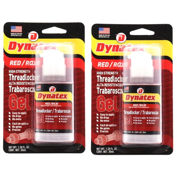 Dynatex Red High Strength Gel Threadlocker 1.20 oz Bottle - Permanent Lock, Anaerobic, Large Fasteners, Vibration & Solvent Resistant (2-Pack)