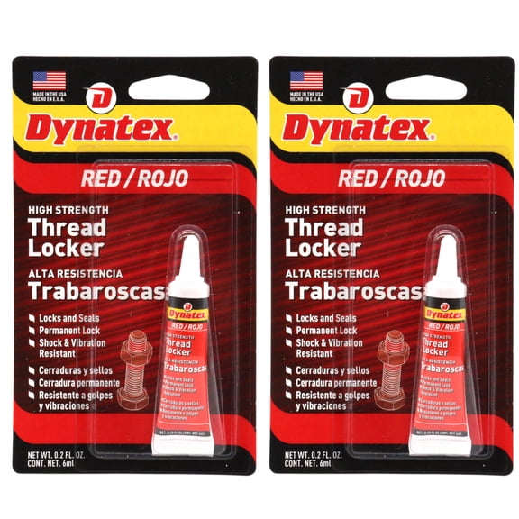 Dynatex Red High Strength Threadlocker 0.20 oz Bottle - Permanent Lock, Anaerobic, Large Fasteners, Vibration & Solvent Resistant (2-Pack)