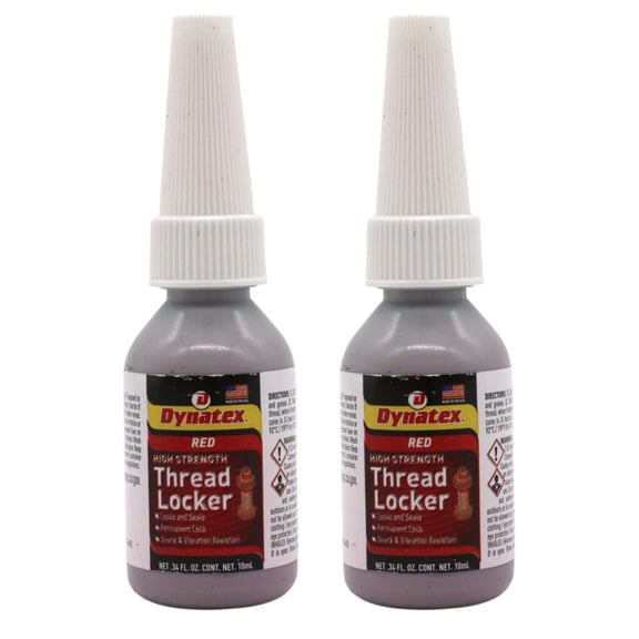 Dynatex Red High Strength Threadlocker 0.34 oz Bottle - Permanent Lock, Anaerobic, Large Fasteners, Vibration & Solvent Resistant (2-Pack)