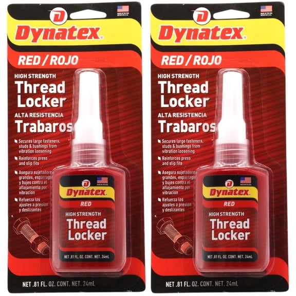 Dynatex Red High Strength Threadlocker 0.81 oz Bottle - Permanent Lock, Anaerobic, Large Fasteners, Vibration & Solvent Resistant (2-Pack)
