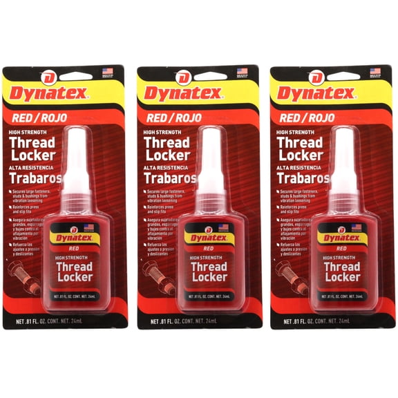 Dynatex Red High Strength Threadlocker 0.81 oz Bottle - Permanent Lock, Anaerobic, Large Fasteners, Vibration & Solvent Resistant (3-Pack)