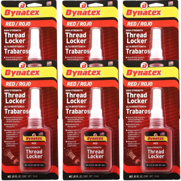 Dynatex Red High Strength Threadlocker 0.81 oz Bottle - Permanent Lock, Anaerobic, Large Fasteners, Vibration & Solvent Resistant (6-Pack)
