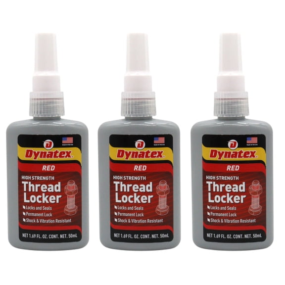 Dynatex Red High Strength Threadlocker 1.69 oz Bottle - Permanent Lock, Anaerobic, Large Fasteners, Vibration & Solvent Resistant (3-Pack)