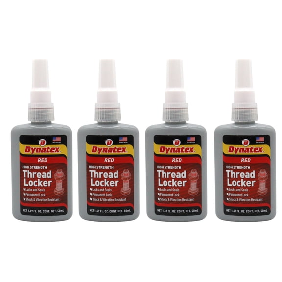 Dynatex Red High Strength Threadlocker 1.69 oz Bottle - Permanent Lock, Anaerobic, Large Fasteners, Vibration & Solvent Resistant (4-Pack)