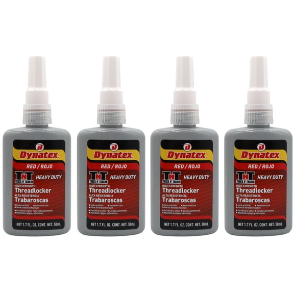 Dynatex Red High Strength Threadlocker 1.70 oz Bottle - Permanent Lock, Anaerobic, Large Fasteners, Vibration & Solvent Resistant (4-Pack)