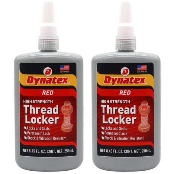 Dynatex Red High Strength Threadlocker 8.45 oz Bottle - Permanent Lock, Anaerobic, Large Fasteners, Vibration & Solvent Resistant (2-Pack)