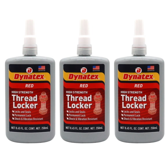 Dynatex Red High Strength Threadlocker 8.45 oz Bottle - Permanent Lock, Anaerobic, Large Fasteners, Vibration & Solvent Resistant (3-Pack)