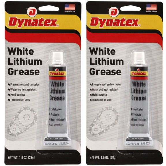Dynatex White Lithium Grease 1 oz Tube - Multi-Purpose Lubricant for Automotive, Garage Doors, Hinges, Chains, Latches (2-Pack)