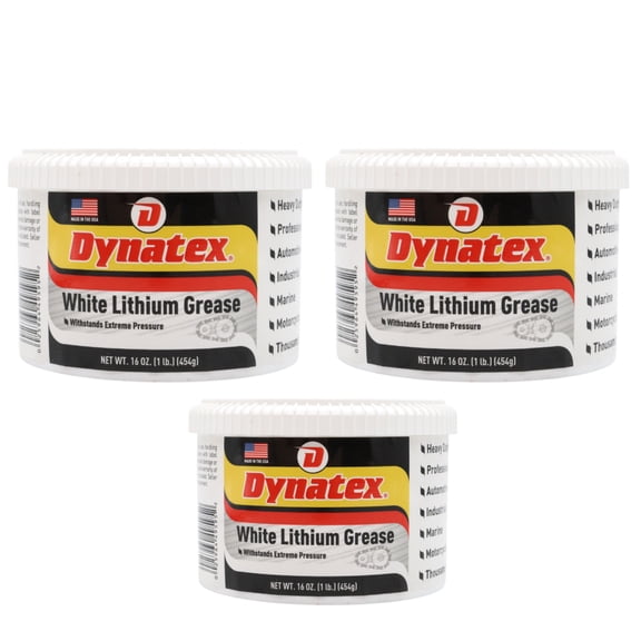 Dynatex White Lithium Grease 16 oz Tub - Multi-Purpose Lubricant for Automotive, Garage Doors, Hinges, Chains, Latches (3-Pack)