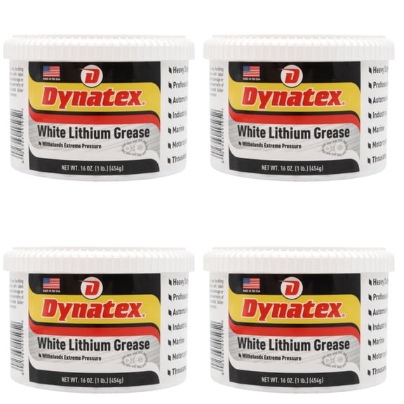 Dynatex White Lithium Grease 16 oz Tub - Multi-Purpose Lubricant for Automotive, Garage Doors, Hinges, Chains, Latches (4-Pack)