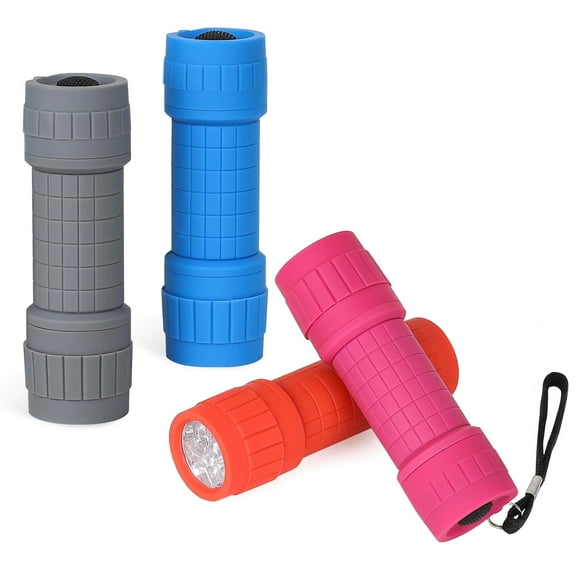 Dynato 4-Pack 9-LED Flashlights, Mini Flashlight Set with AAA Batteries and Lanyard Included