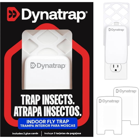 Dynatrap DT3007W Indoor Plug-in Flying Insect Trap for Flies, Fruit Flies, Moths, Gnats, and Other Flying Insects - 1 White Device + 2 Glue Cards