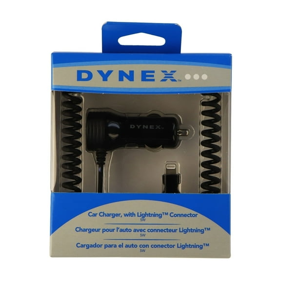 Dynex 5-Watt 1Amp Coiled Car Charger with Apple Lightning Connector - Black
