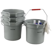 DynkoNA 14 Quart Commercial Cleaning Bucket with Handle, 4 Pack Plastic Utility Pail with Pour Spout, Gray