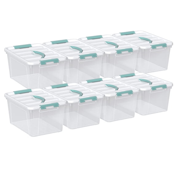 DynkoNA 14 Quarts Latching Storage Containers, 8-Pack Clear Plastic Tote Boxes with Lids and Handles