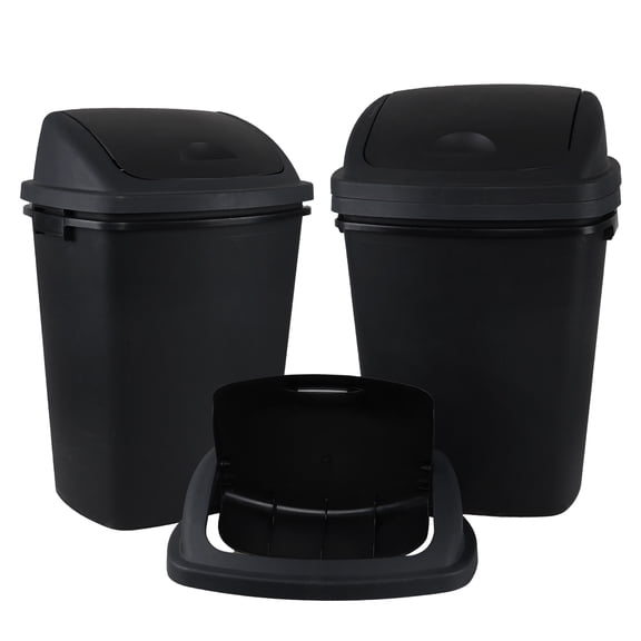DynkoNA 18 Gallon Kitchen Trash Can with Lid, Pack of 4 Black Large Plastic Trash Can with Swing Lid