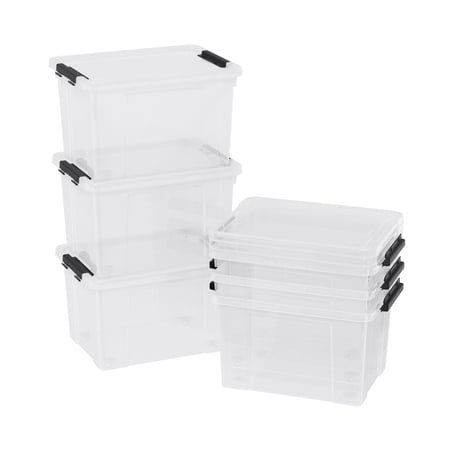DynkoNA 22 Quart Plastic Storage Bin with Wheels, 6 Pack Plastic Clear Storage Box