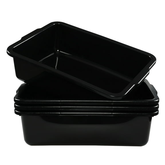 DynkoNA 4-Pack 22 L Plastic Rectangle Large Bus Box, Plastic Dish Pans, Black
