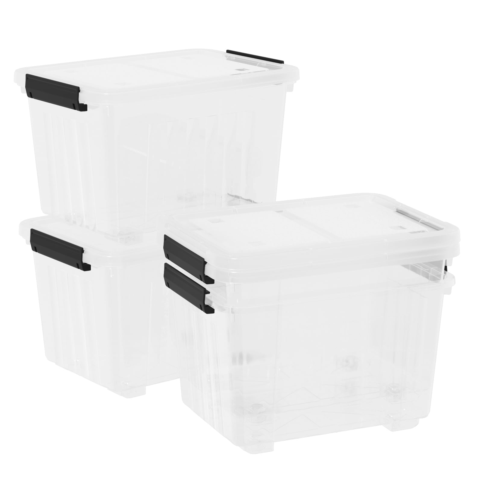 DynkoNA 4 Pack 30 L Large Plastic Storage Box with Lid, Clear Bins with ...
