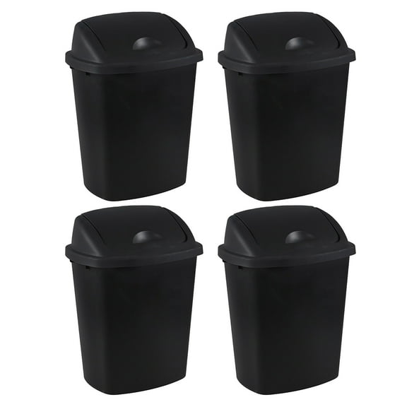 DynkoNA 6 Gollons 4-Pack Swing Lid Kitchen Waste Bin, Black Plastic Trash Can with Lid