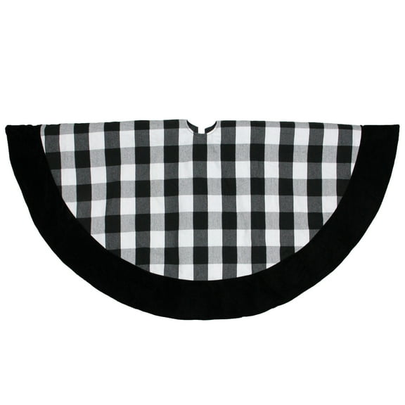 Dyno 48" Black and White Plaid Round Christmas Tree Skirt