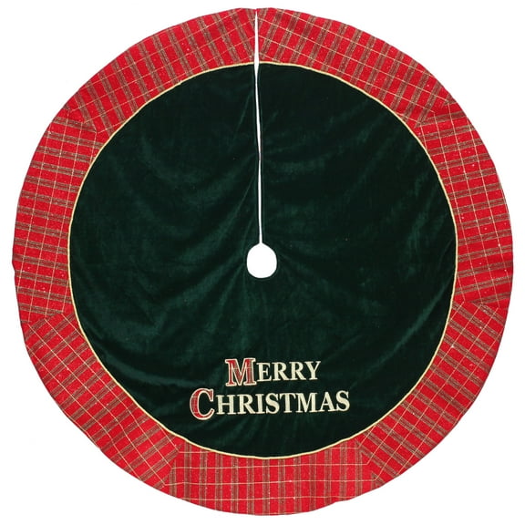 Dyno 48" Red and Green 'MERRY CHRISTMAS' Plaid Christmas Tree Skirt