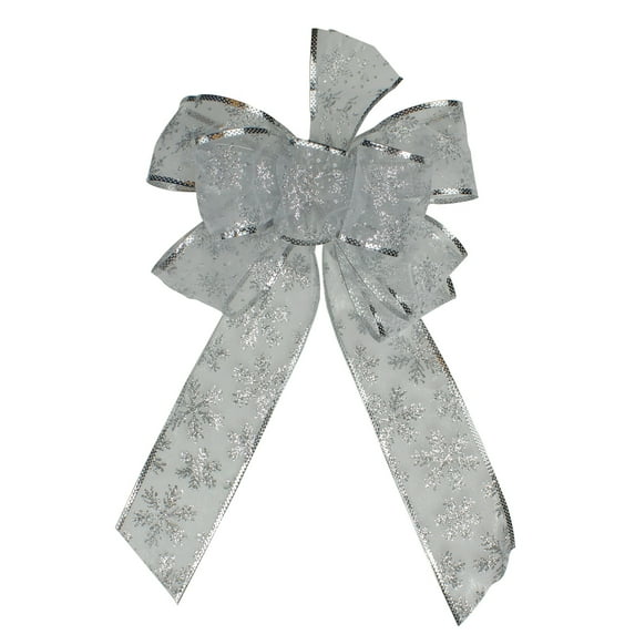Dyno 8" x 16" Sheer Silver with Sparkling Snowflakes 6 Loop Bow Decoration