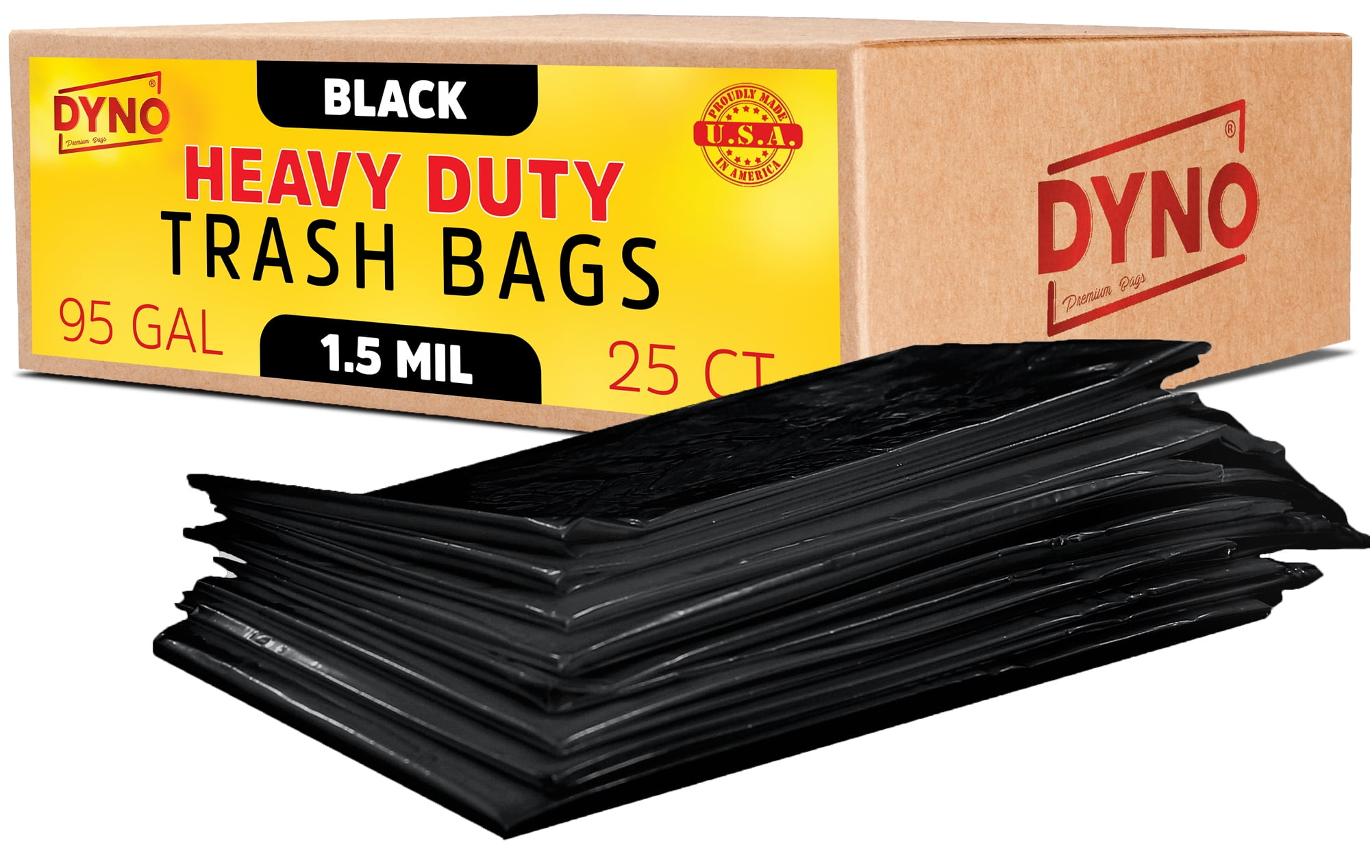 Dyno Products Online 55-Gallon, 1.5 Mil Thick Heavy-Duty Black Trash Bags,  50 Count - Large Plastic Garbage Liners Fits Huge Cans for Home Garden Lawn