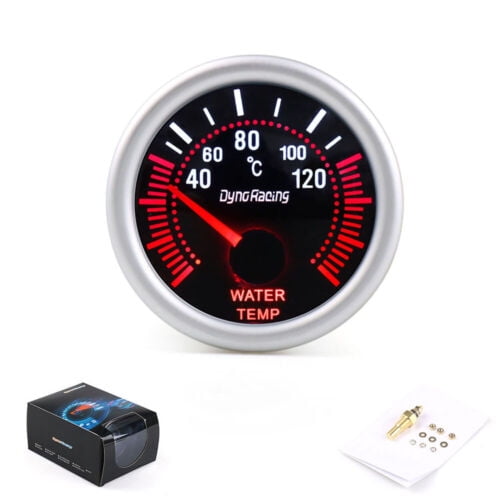 Dyno Racing 2" 52mm White LED Water Temperature Temp Gauge Meter with Sensor Smoke Face Tint