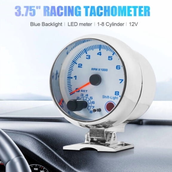 Dyno Racing 3.75'' 12V Automotive Replacement 0-8000 RPM Tachometer Gauge Blue Light