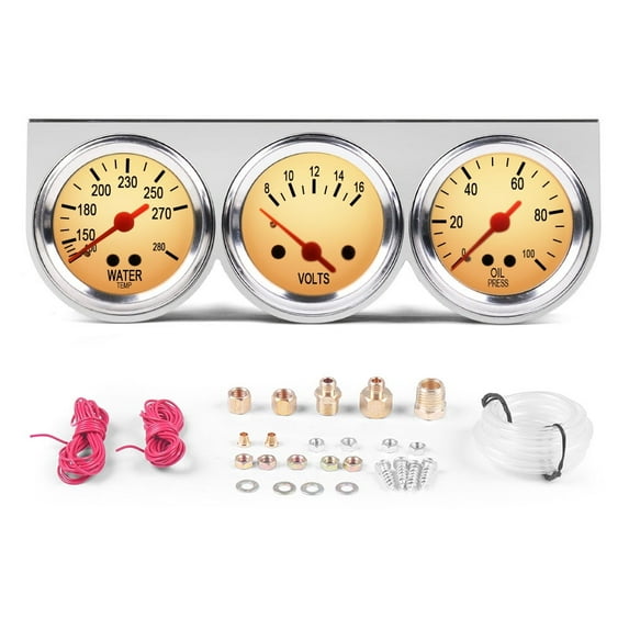 Dyno Racing Triple Gauge Kit Volt Gauge Water Temp Gauge Oil Pressure Gauge