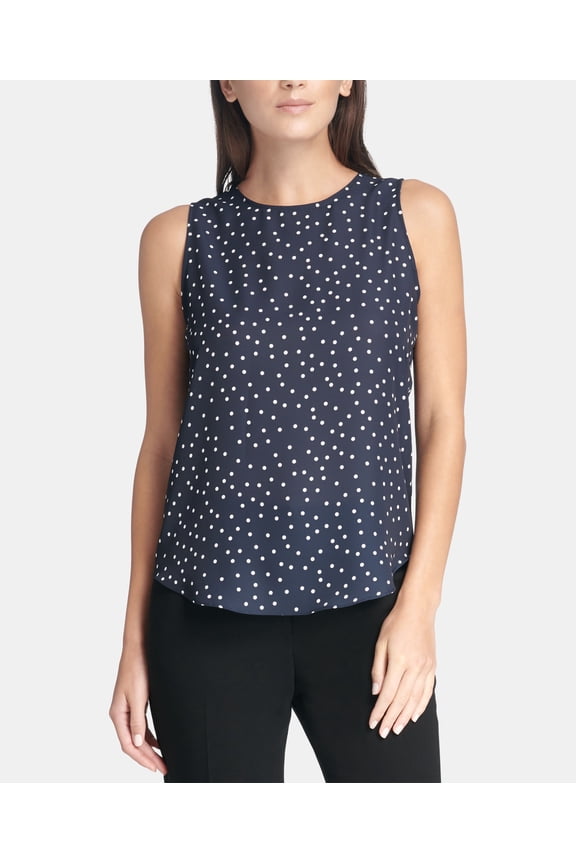 Dyny Petite Polka Dot Printed Top Navy/White PL