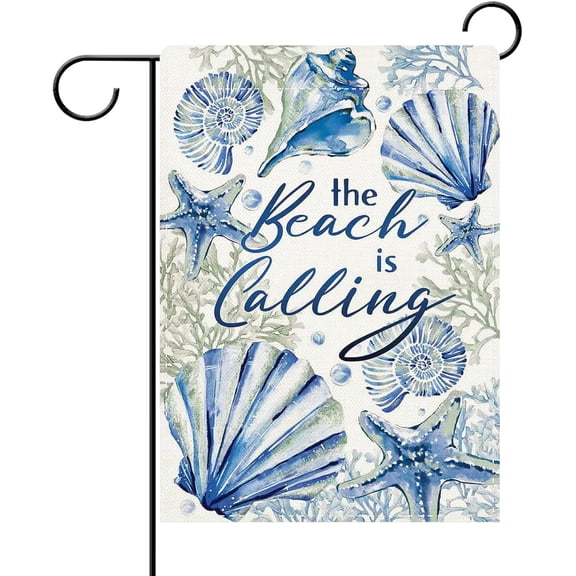 Dyrenson Summer Take Me To The Beach Decorative Garden Flag, Coastal Seahorse Starfish Conch Coral Yard Outside Home Decoration, Spring Anemone Burlap Outdoor Small Decor Double Sided 12 x 18