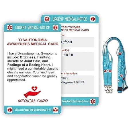 RAYCCI 2Pcs Dysautonomia Medical Alert ID Card with Write-On Panel & Lanyard, Portable Standard Size Emergency Identification Card