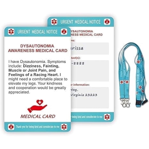 RAYCCI 2Pcs Dysautonomia Medical Alert ID Card with Write-On Panel & Lanyard, Portable Standard Size Emergency Identification Card