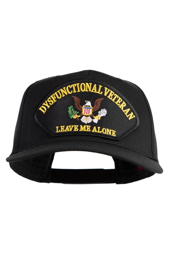 Dysfunctional Veteran Leave Me Alone Patched Solid Cotton Twill 5 Panel Prostyle Snap Cap - Black OSFM