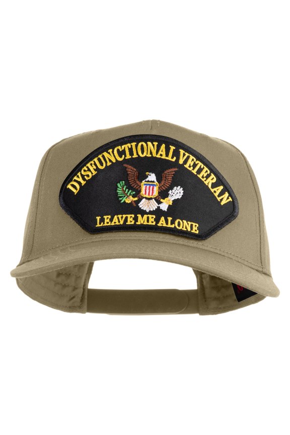 Dysfunctional Veteran Leave Me Alone Patched Solid Cotton Twill 5 Panel Prostyle Snap Cap - Khaki OSFM
