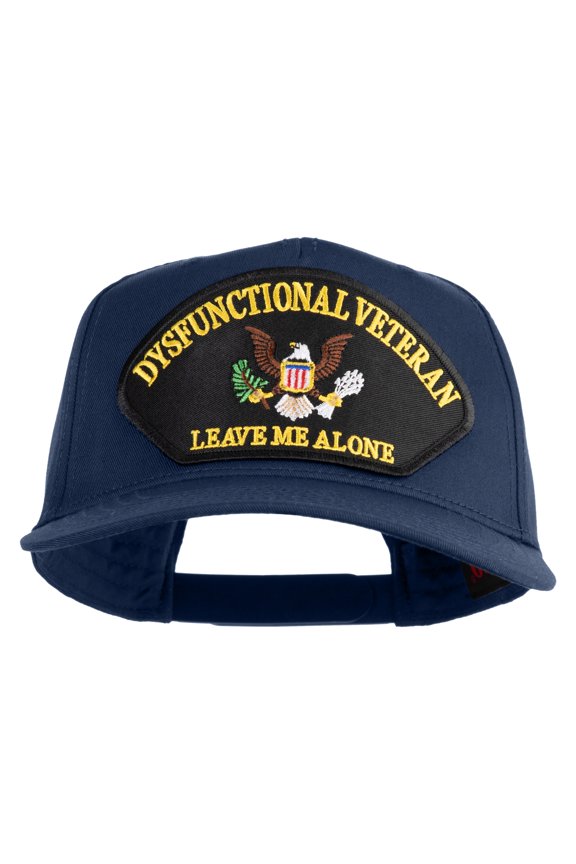 Dysfunctional Veteran Leave Me Alone Patched Solid Cotton Twill 5 Panel Prostyle Snap Cap - Navy OSFM