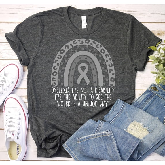 Dyslexia Awareness Ribbon Rainbow Graphic T-Shirt, Unisex Classic Fit, Cotton-Rich, 180 GSM